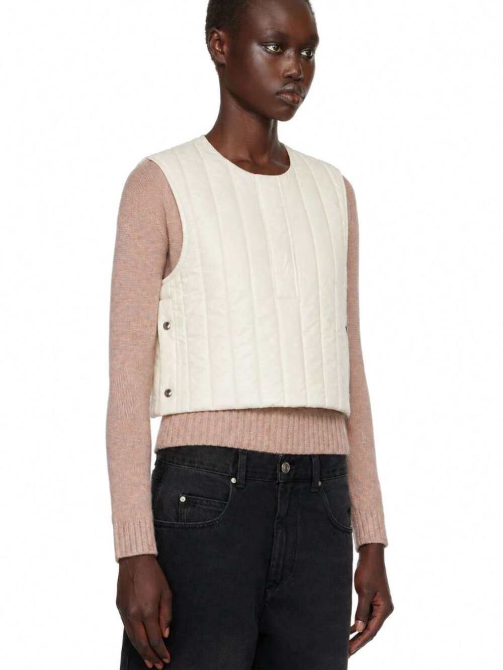 Isabel Marant off-white vertical-quilted collarless vest side snap-button